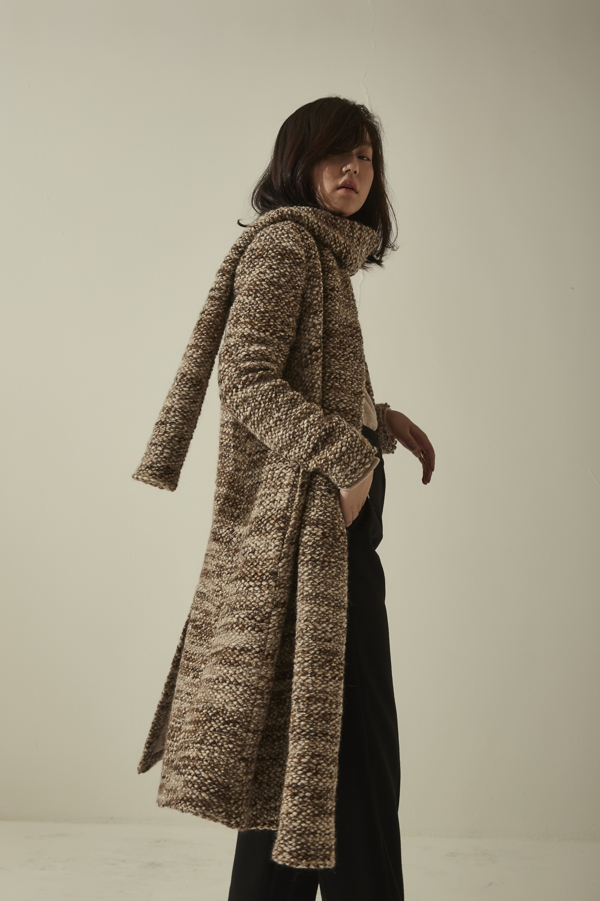 [OFF 50%] No Collar Knit Coat With Muffler
