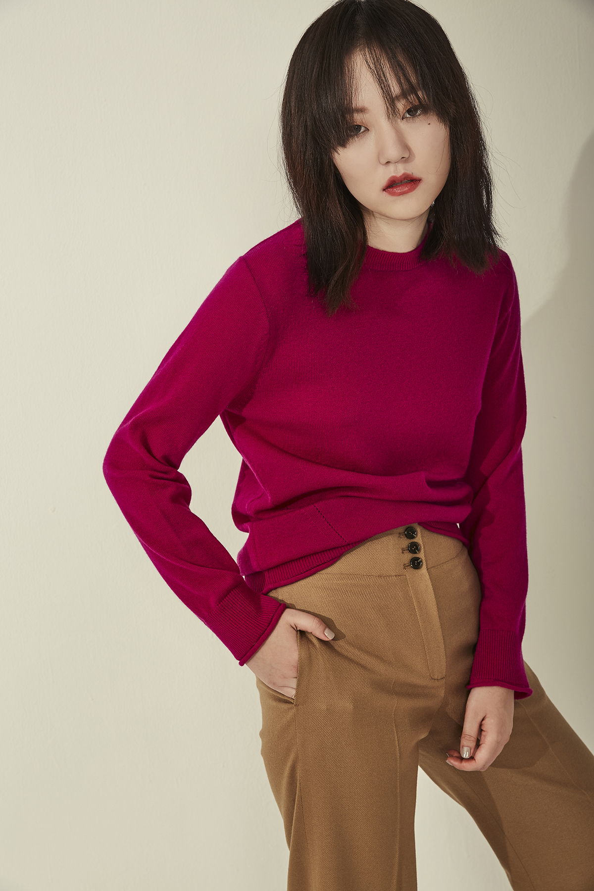 CASHMERE BASIC STYLE KNIT PULLOVER BERRY