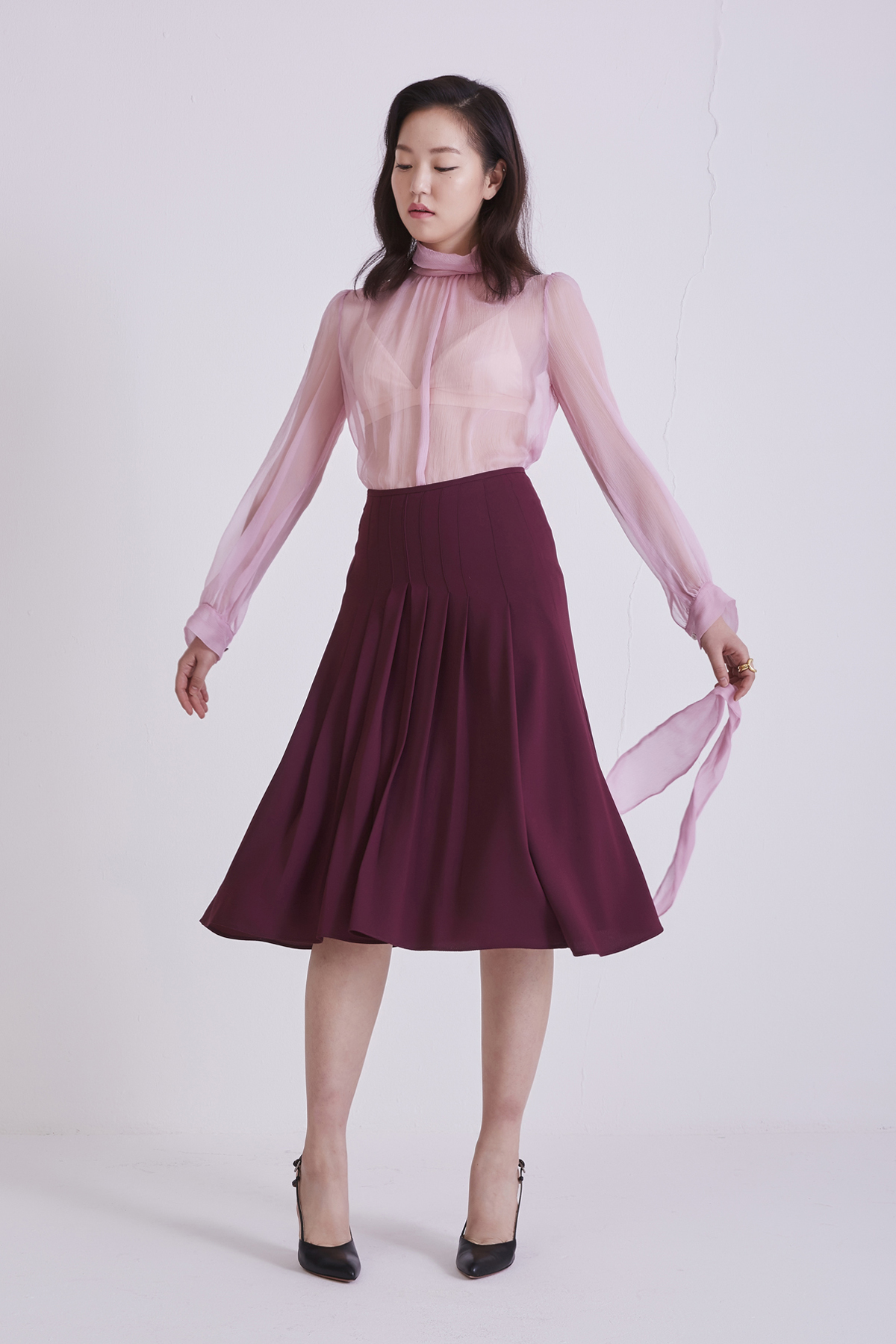 [OFF 50%] Chiffon Silk Blouse With Ribbon Light Pink