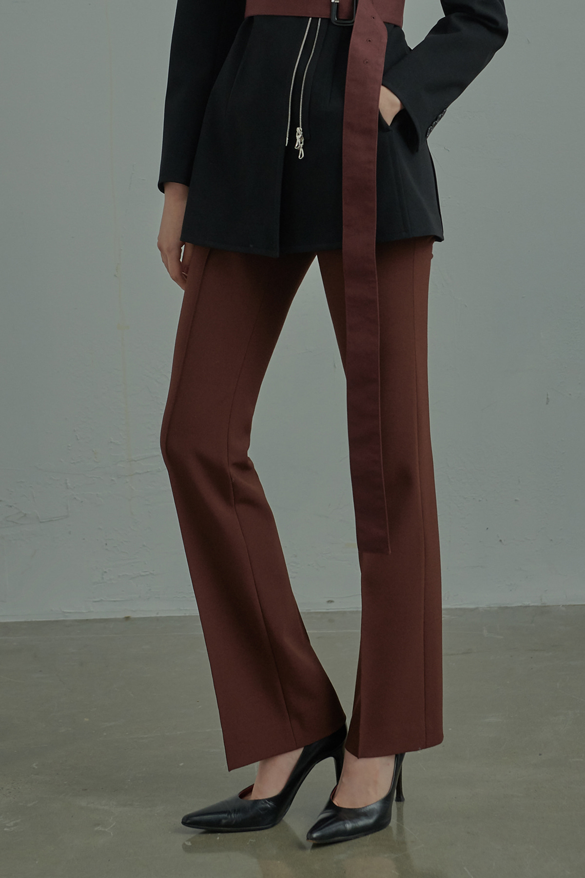Center Stitched Flared Leg Trousers Brick