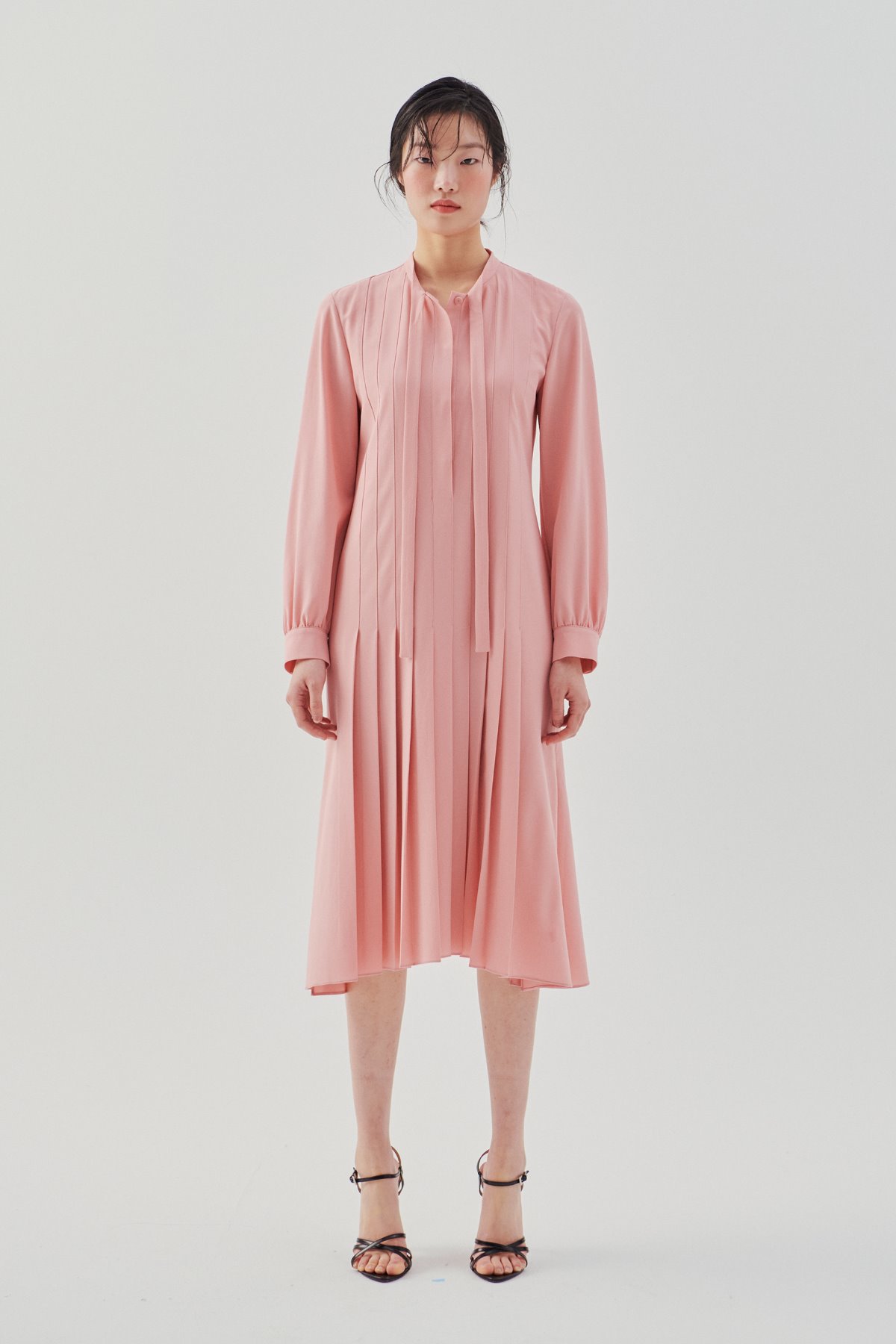 Pleated Flared Dress Pink