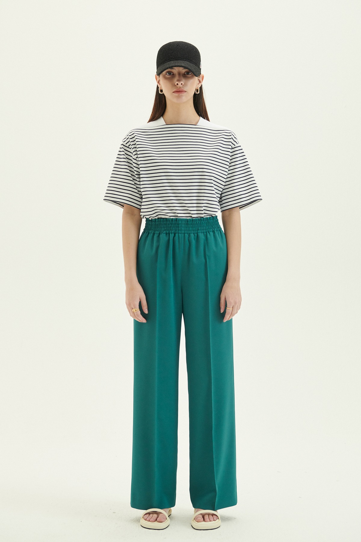 Waist Banded Straight Trousers Turquoise